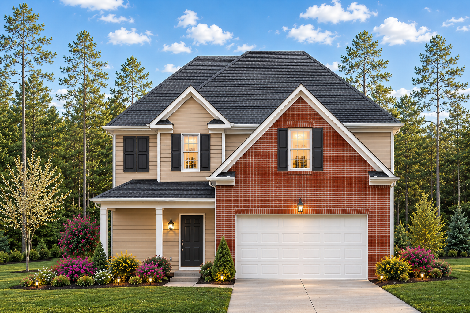 The 1767 four-bedroom home plan exterior, shown as a previously built home from this plan