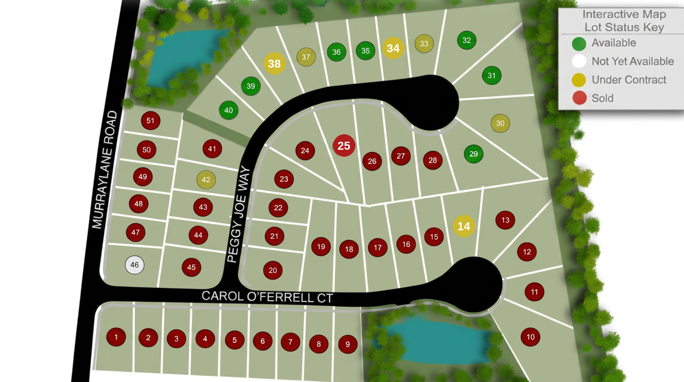 Murraylane North community site plan showing homesites along Peggy Joe Way and Carol O'Ferrell Court in Greensboro, NC