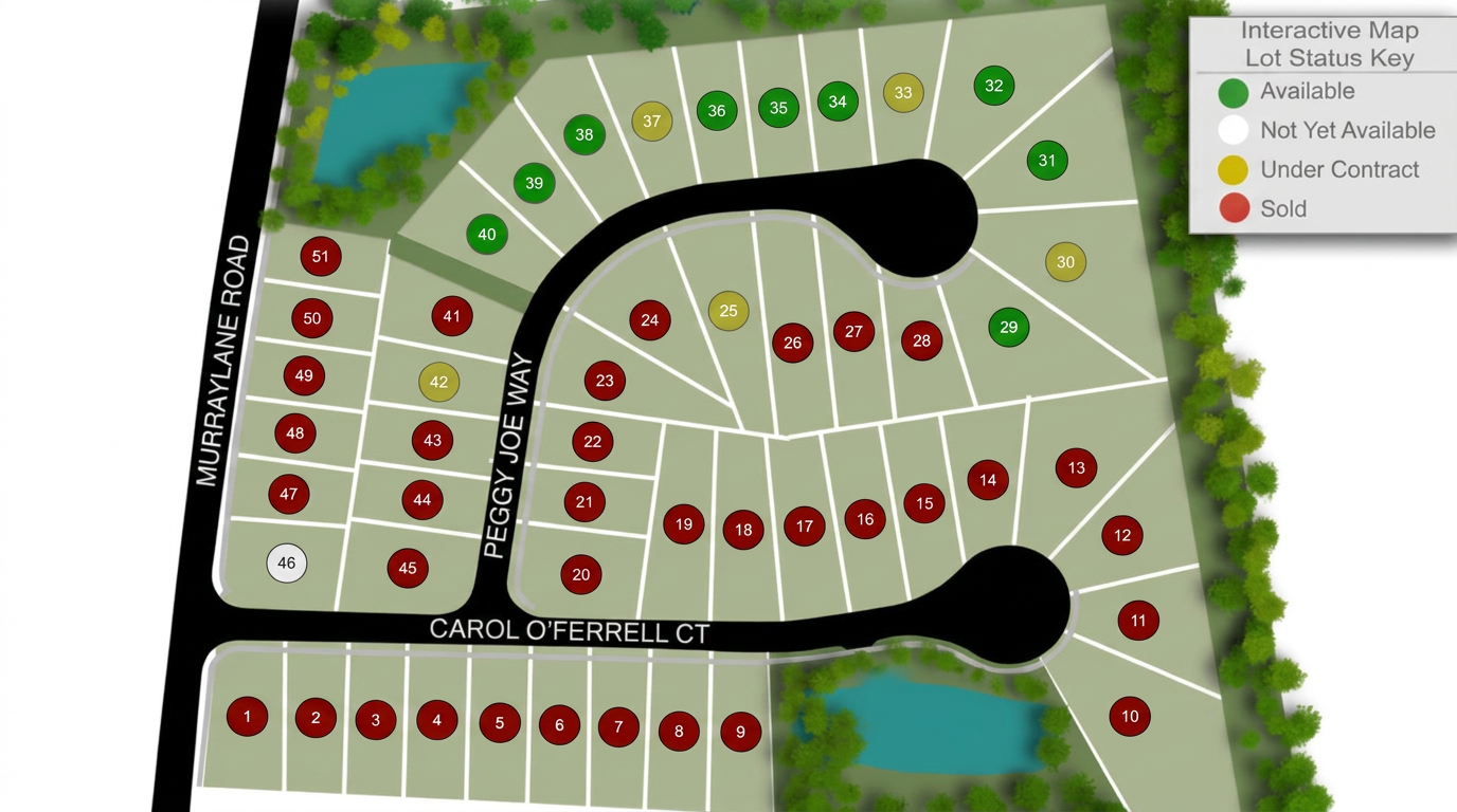 Murraylane North community site plan showing homesites along Peggy Joe Way and Carol O'Ferrell Court in Greensboro, NC